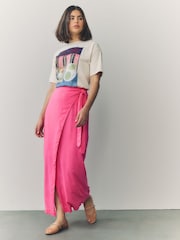 Pink Maxi Sarong Skirt with Linen - Image 1 of 9