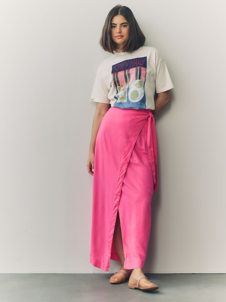 Pink Maxi Sarong Skirt with Linen - Image 2 of 9