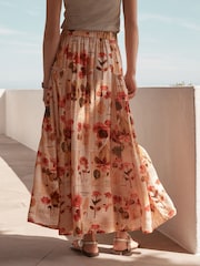 Red/Cream Print Lightweight Maxi Skirt - Image 4 of 8