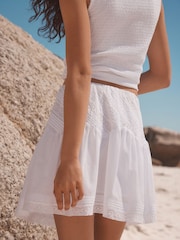 White Lace Detail Mini 100% Cotton Skirt - Image 4 of 8