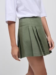 Khaki Green Pleated Kilt Mini 100% Cotton Skirt - Image 3 of 8