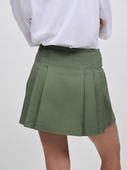 Khaki Green Pleated Kilt Mini 100% Cotton Skirt - Image 4 of 8