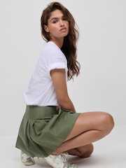 Khaki Green Pleated Kilt Mini 100% Cotton Skirt - Image 5 of 8