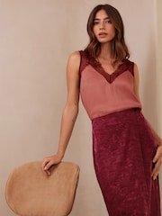 Roșu vișiniu - Fustă sarong midi din jacard Satin - Image 3 of 7