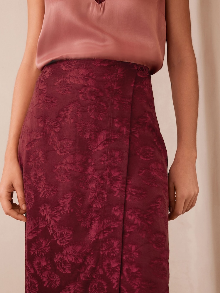 Roșu vișiniu - Fustă sarong midi din jacard Satin - Image 4 of 7
