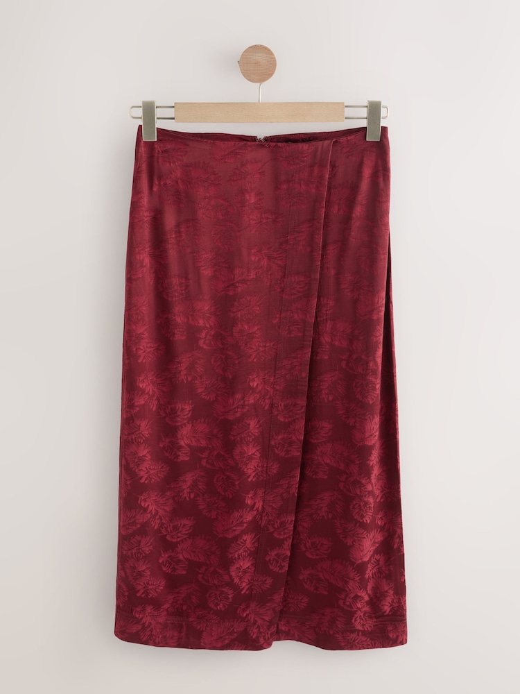 Roșu vișiniu - Fustă sarong midi din jacard Satin - Image 5 of 7