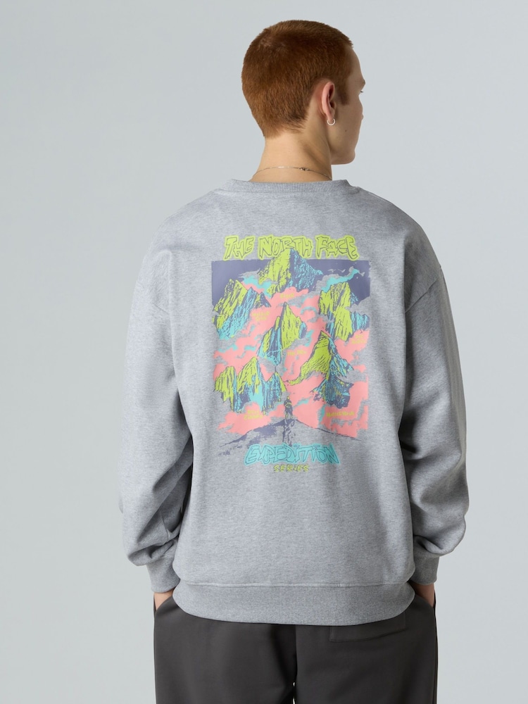 The North Face Grey Expedition Celebration Back Print Oversized Sweatshirt - Image 2 of 5 The North Face Grey Expedition Celebration Back Print Oversized Sweatshirt - Image 2 of 5