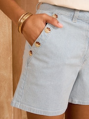 Love & Roses Blue Stripe Denim Sailor Button Detail Shorts - Image 2 of 4