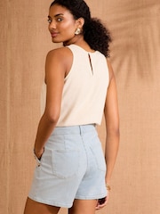 Love & Roses Blue Stripe Denim Sailor Button Detail Shorts - Image 4 of 4