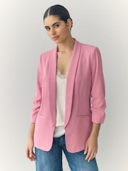 Pink Relaxed Ruched Sleeve Blazer - Image 1 of 9