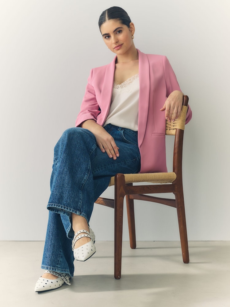Pink Relaxed Ruched Sleeve Blazer - Image 4 of 9