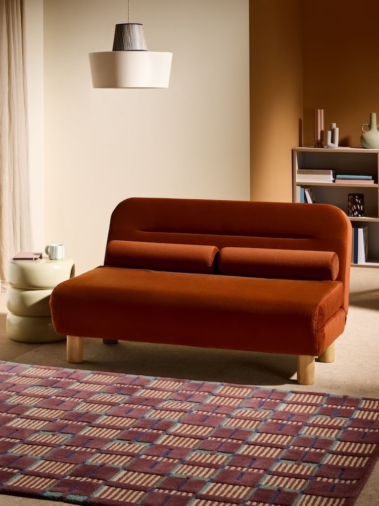 MADE.COM Cinnamon Orange Velvet Large Maxton 2 Seater Sofa Bed - Image 1 of 7 MADE.COM Cinnamon Orange Velvet Large Maxton 2 Seater Sofa Bed - Image 1 of 7