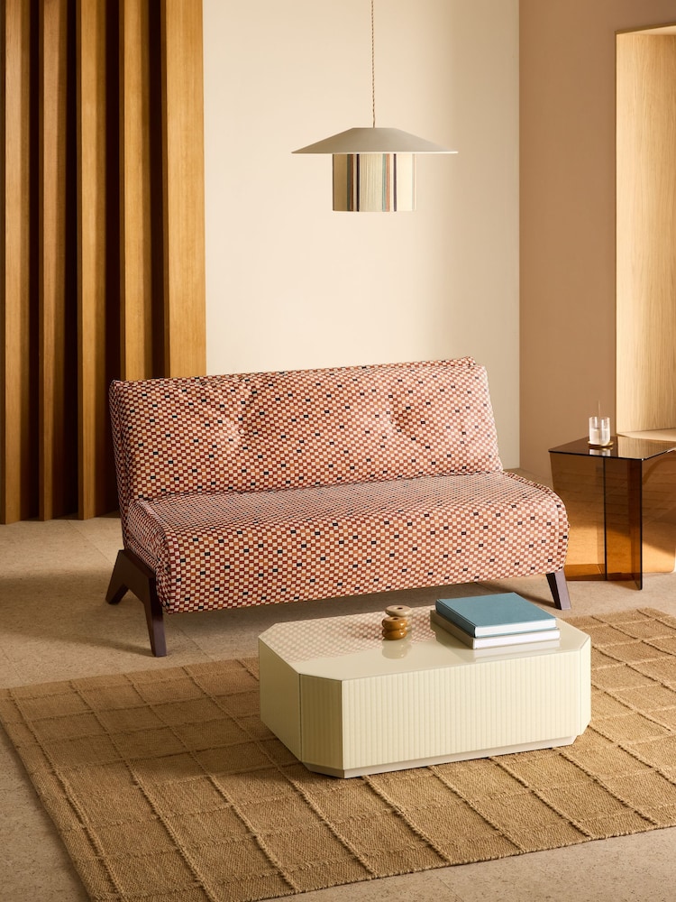 MADE.COM Rust Red Checked Velvet Large Kimpton 2 Seater Sofa Bed - Image 1 of 7 MADE.COM Rust Red Checked Velvet Large Kimpton 2 Seater Sofa Bed - Image 1 of 7