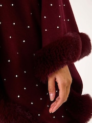 Roman Red Hotfix Detail Faux Fur Trim Cape - Image 5 of 5