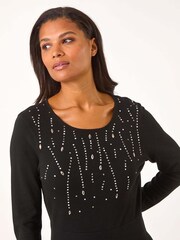 Roman Black Diamante Detail Knitted Dress - Image 4 of 5