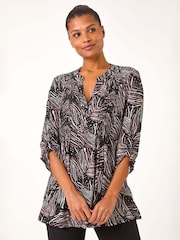 Roman Brown Linear Print Pintuck Pleat Shirt - Image 1 of 5