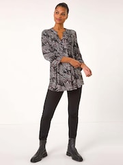 Roman Brown Linear Print Pintuck Pleat Shirt - Image 2 of 5