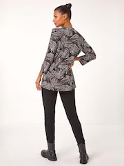 Roman Brown Linear Print Pintuck Pleat Shirt - Image 3 of 5