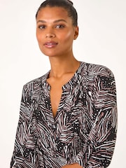 Roman Brown Linear Print Pintuck Pleat Shirt - Image 4 of 5