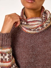 Roman Brown Abstract Print Roll Neck Knit Jumper - Image 5 of 5