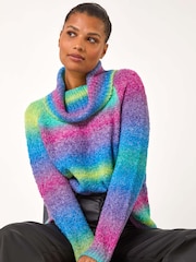 Roman Blue Cowl Neck Boucle Spacedye Jumper - Image 1 of 5