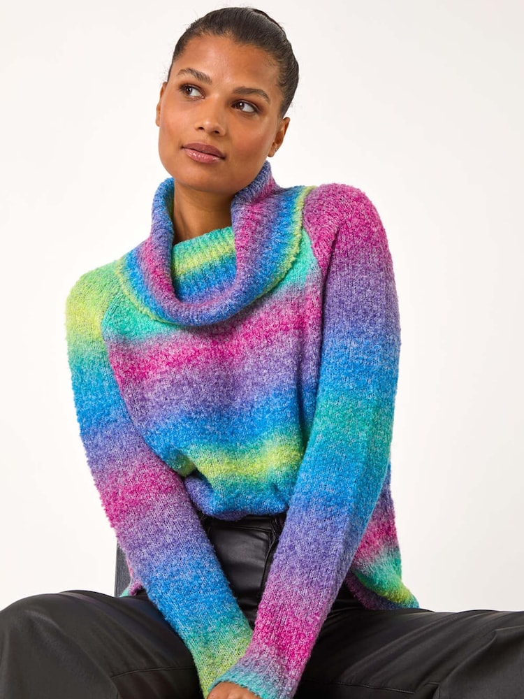 Roman Blue Cowl Neck Boucle Spacedye Jumper - Image 1 of 5