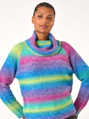 Roman Blue Cowl Neck Boucle Spacedye Jumper - Image 4 of 5