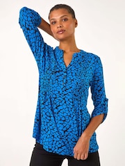 Roman Blue Abstract Print Pintuck Pleat Tunics - Image 1 of 5