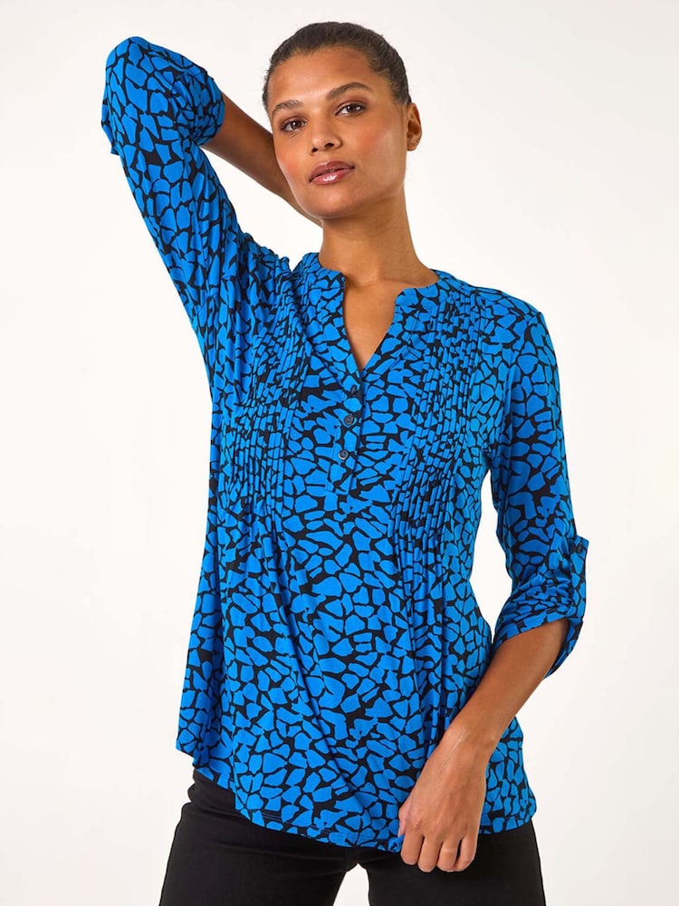 Roman Blue Abstract Print Pintuck Pleat Tunics - Image 1 of 5 Roman Blue Abstract Print Pintuck Pleat Tunics - Image 1 of 5