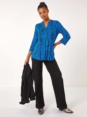 Roman Blue Abstract Print Pintuck Pleat Tunics - Image 2 of 5