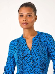 Roman Blue Abstract Print Pintuck Pleat Tunics - Image 4 of 5
