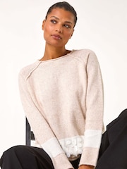 Roman Natural Sequin Colour Block Funnel Neck Jumper - Image 1 of 5