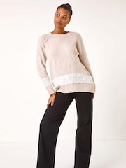 Roman Natural Sequin Colour Block Funnel Neck Jumper - Image 2 of 5