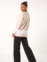 Roman Natural Sequin Colour Block Funnel Neck Jumper - Image 3 of 5