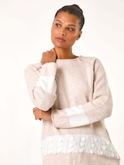Roman Natural Sequin Colour Block Funnel Neck Jumper - Image 4 of 5