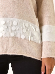 Roman Natural Sequin Colour Block Funnel Neck Jumper - Image 5 of 5