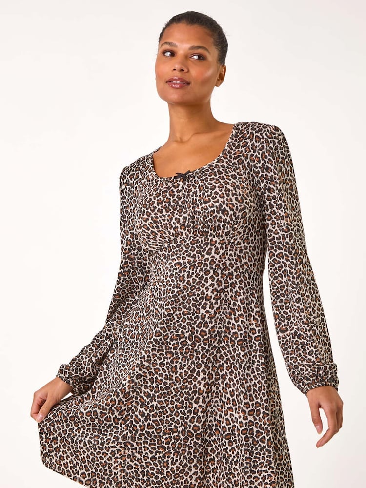 Minivestido con lazo y estampado animal de Roman - Imagen 2 de 5 Minivestido con lazo y estampado animal de Roman - Imagen 2 de 5