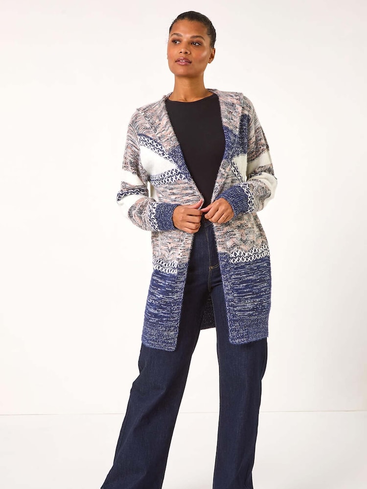 Roman Black Hooded Colour Block Stitch Cardigan - Image 1 of 5