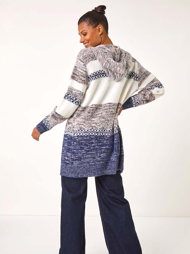 Roman Black Hooded Colour Block Stitch Cardigan - Image 2 of 5