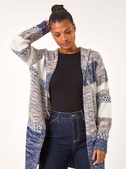Roman Black Hooded Colour Block Stitch Cardigan - Image 3 of 5