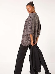 Roman Brown Animal Print Batwing Stretch Top - Image 2 of 5