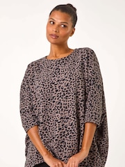 Roman Brown Animal Print Batwing Stretch Top - Image 3 of 5