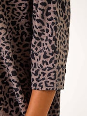Roman Brown Animal Print Batwing Stretch Top - Image 5 of 5