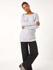 Roman Grey Sequin Cable Knit Jumper - Image 2 of 5