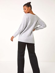 Roman Grey Sequin Cable Knit Jumper - Image 3 of 5