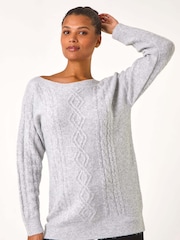 Roman Grey Sequin Cable Knit Jumper - Image 4 of 5