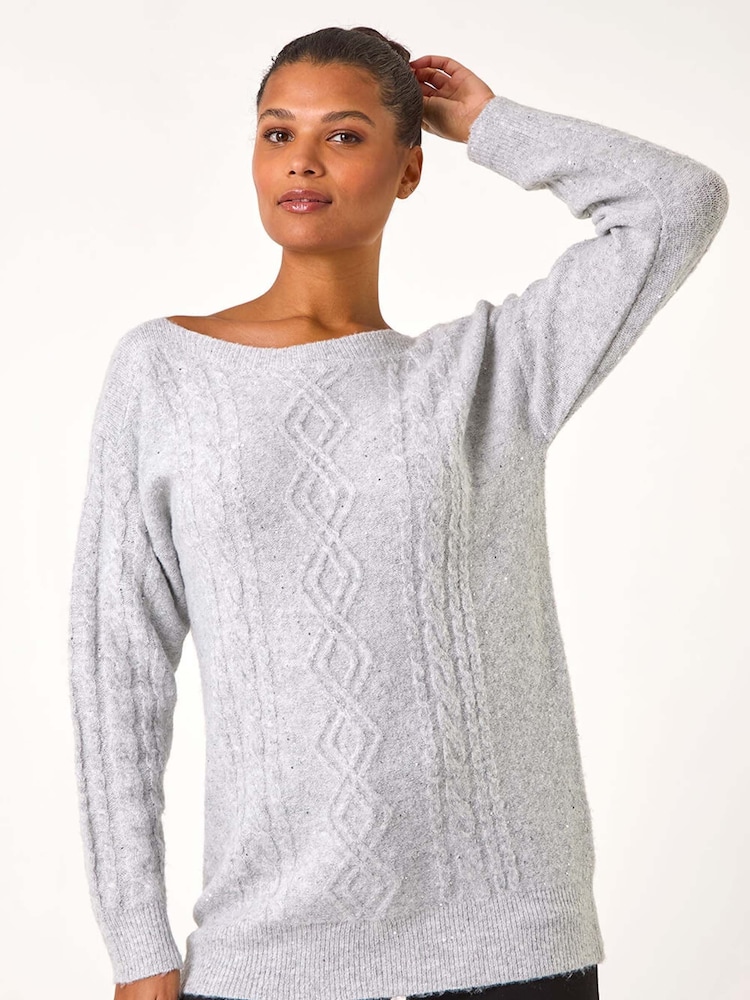 Buy Roman Grey Sequin Cable Knit Jumper from Next India
