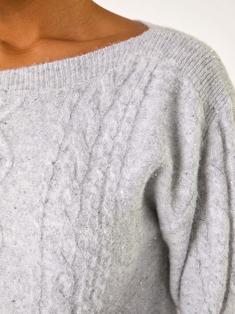 Roman Grey Sequin Cable Knit Jumper - Image 5 of 5