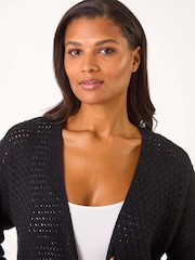 Roman Black Jacquard Fringe Hem Knit Cardigan - Image 4 of 5