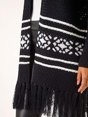 Roman Black Jacquard Fringe Hem Knit Cardigan - Image 5 of 5